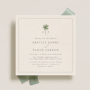 Invitation Devonport Monogram Moderne Aquarelle Palm Mariage