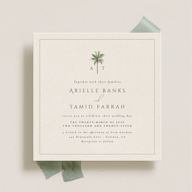 Invitation Devonport Monogram Moderne Aquarelle Palm Mariage (Créateur téléchargé)