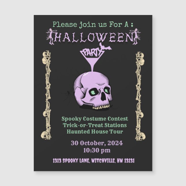 Invitation d'Halloween à crâne Éffrayant personnal (Devant)