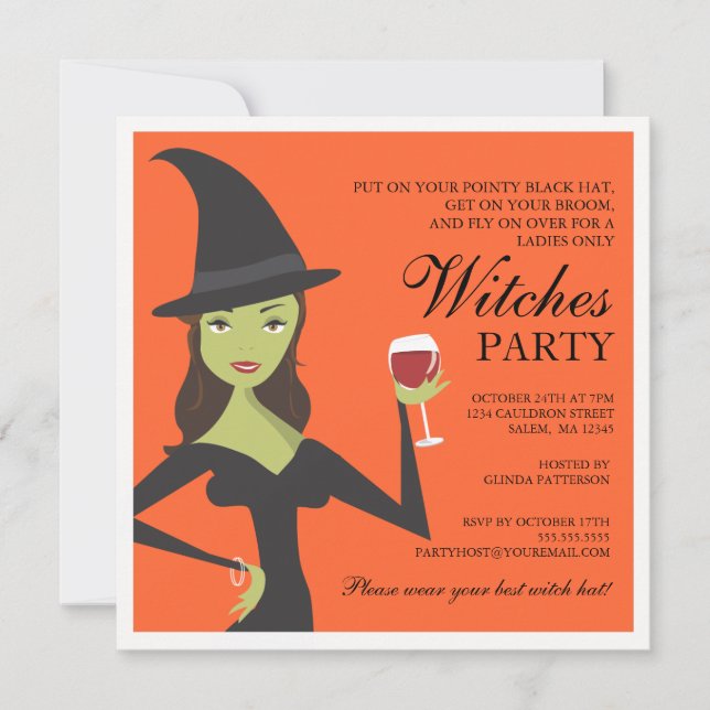 Invitation d'Halloween à la sorcière Éffrayante (Devant)