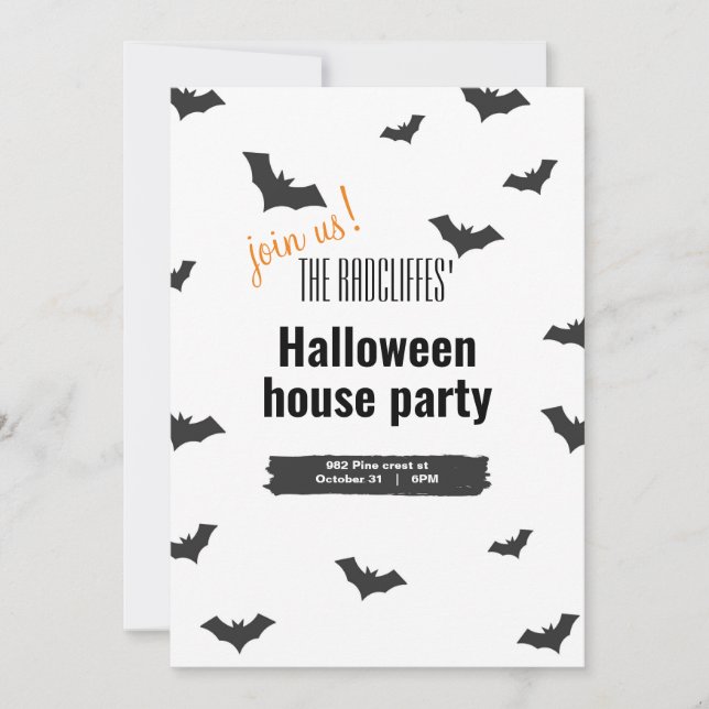Invitation d'Halloween avec chauves-souris (Devant)