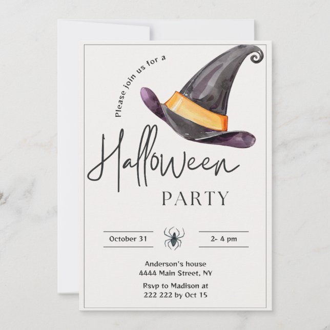Invitation d'Halloween Casquette de sorcière (Devant)