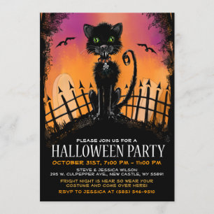 Invitation d'Halloween - Chat effrayant dans un ci