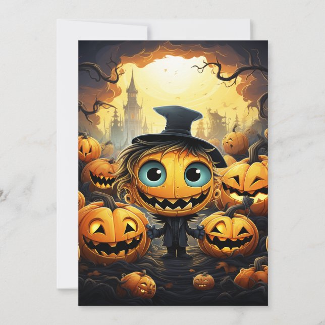 Invitation d'Halloween Citrouilles heureux (Devant)