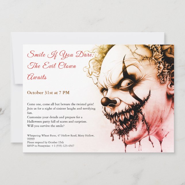 Invitation d'Halloween Clown - Sinister Smile (Devant)