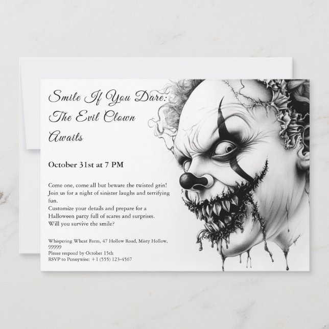 Invitation d'Halloween Clown - Sinister Smile (Devant)