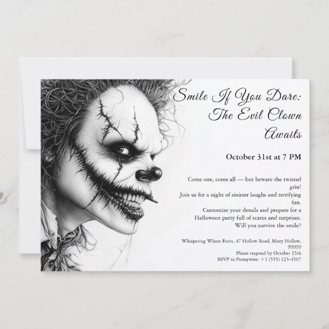 Invitation d'Halloween Clown - Sinister Smile (Devant)