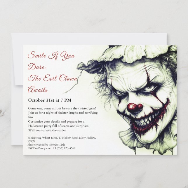 Invitation d'Halloween Clown - Sinister Smile (Devant)
