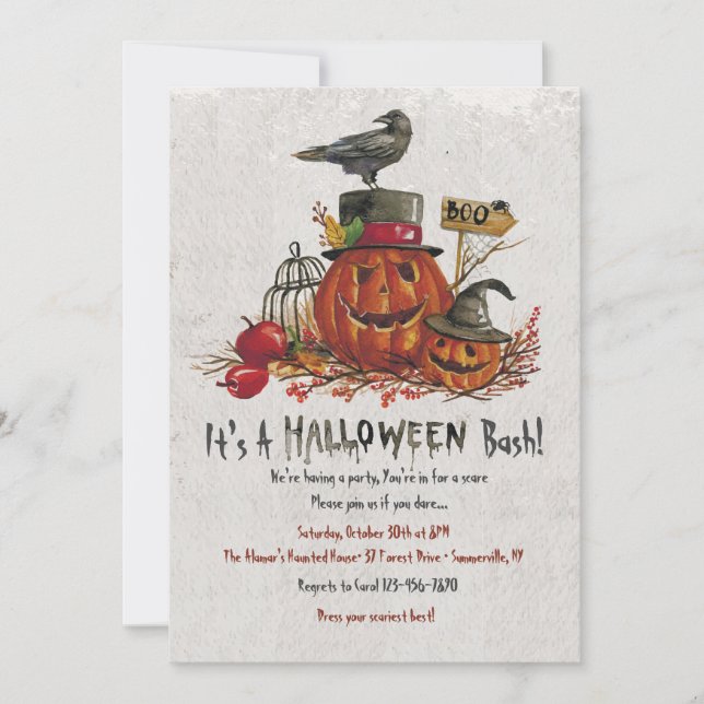 Invitation d'Halloween du Corbeau et du Citrouille (Devant)