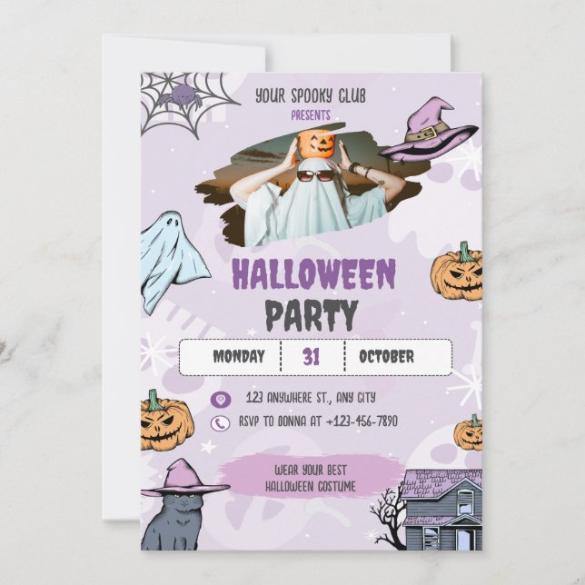 Invitation d'Halloween éffrayante, fête d'Hallowee (Devant)