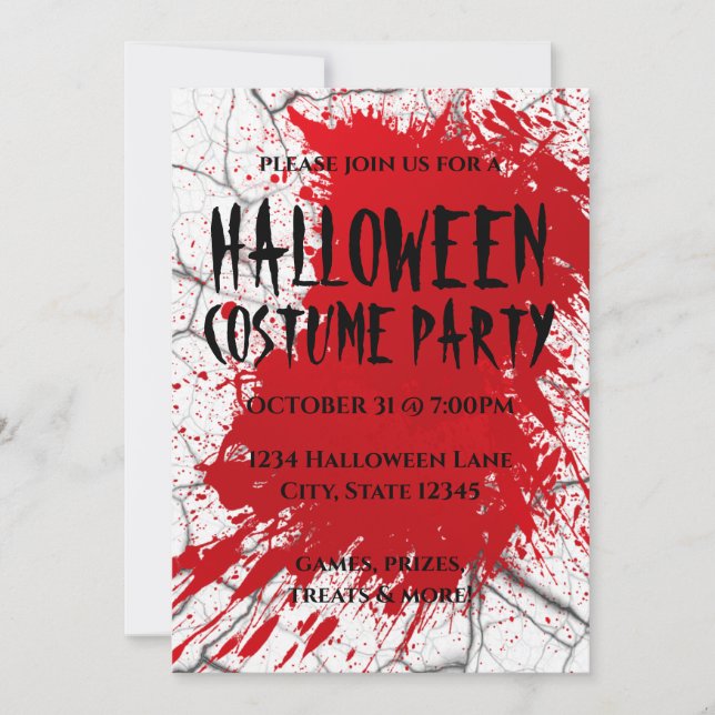 Invitation d'Halloween en marbre craqué et éclabou (Devant)