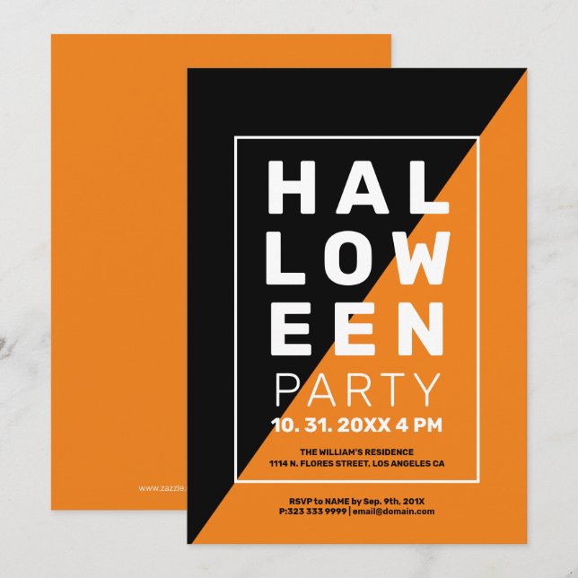 Invitation d'halloween géométrique minimaliste mod (Devant / Derrière)