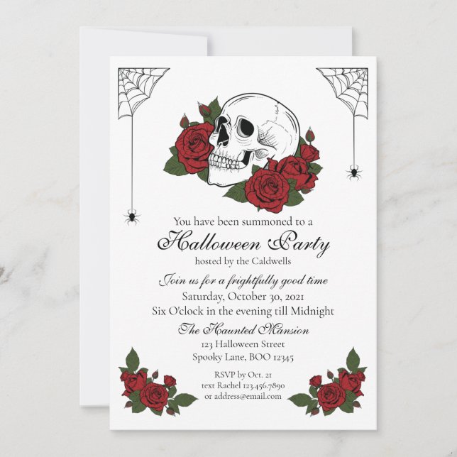 Invitation d'Halloween gothique du crâne et du Ros (Devant)