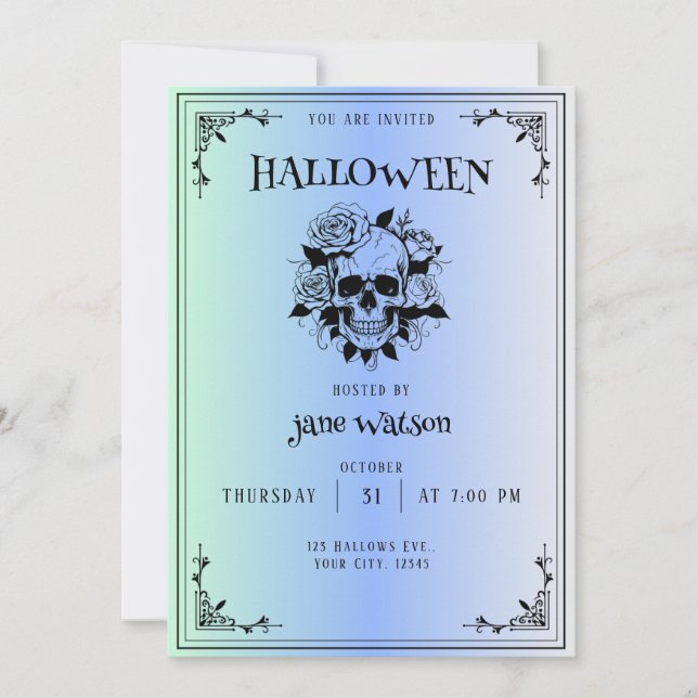 Invitation d'Halloween gothique en bleu rayonnant (Devant)