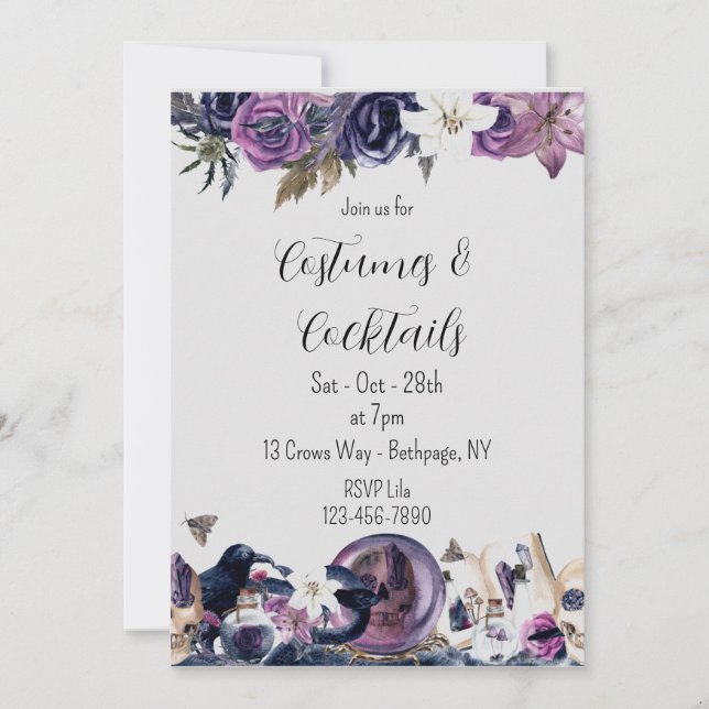 Invitation d'Halloween gothique Floral (Devant)