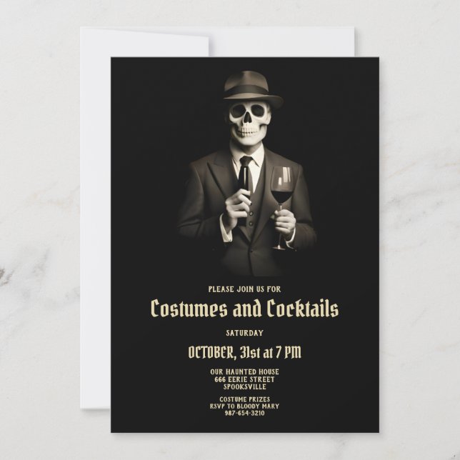 Invitation d'Halloween pour adultes de squelette v (Devant)