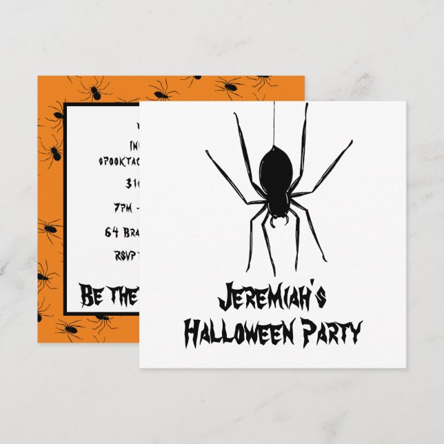 Invitation d'Halloween pour araignées Déplaisantes (Devant / Derrière)