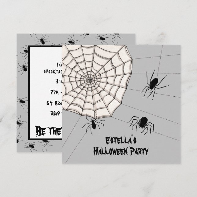Invitation d'Halloween pour araignées Déplaisantes (Devant / Derrière)