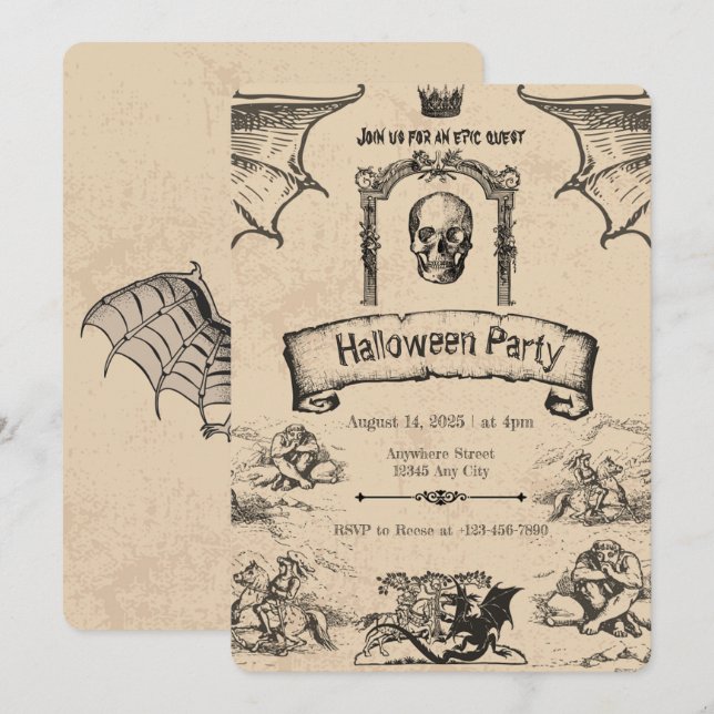 Invitation d'Halloween vintage : Éffrayante élégan (Devant / Derrière)