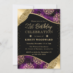 Invitation Dharma violet et or Motif 21e anniversaire