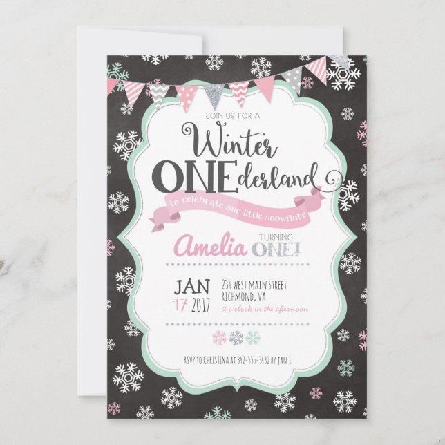 Invitation d'hiver ONE derland First Birthday (Devant)