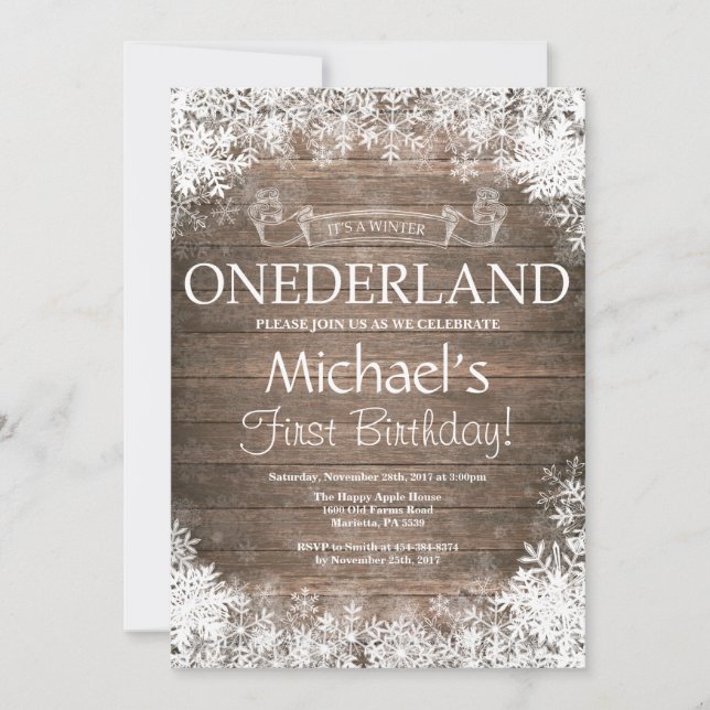 Invitation d'hiver Onederland 1er Birthday Invitat (Devant)