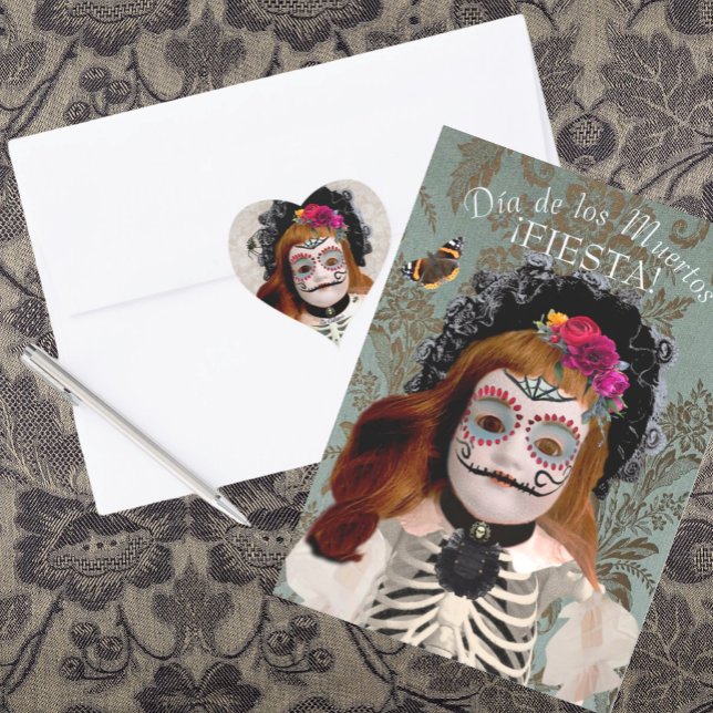 Invitation Día de los Muertos (Our matching 'La Catrina' heart stickers are perfect for sealing your invitations.)
