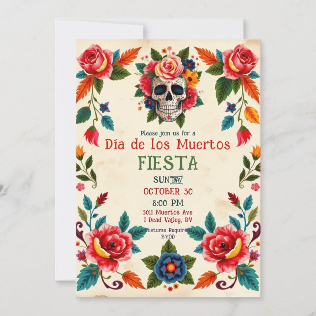 Invitation 💀🎉Dia de los Muertos Bone to Bloom (Devant)