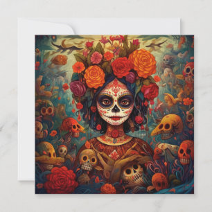 Invitation Dia de los Muertos (Jour des Morts) Floral blanc