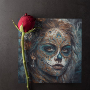 Invitation Dia de los Muertos visage turquoise peint