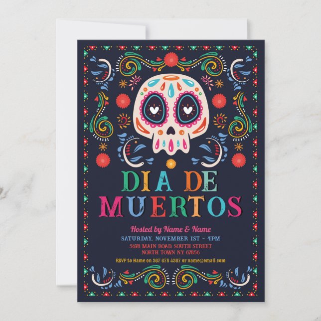 Invitation Dia De Muertos fête d'anniversaire Fiesta Crâne me (Devant)