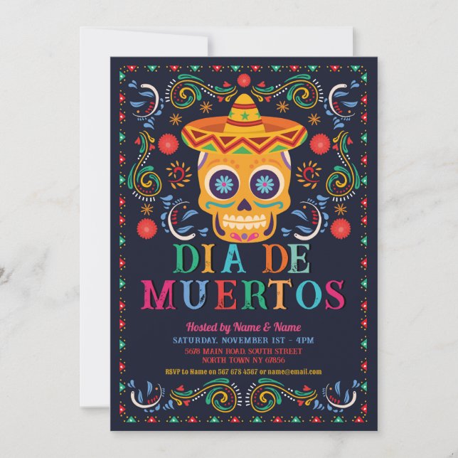 Invitation Dia De Muertos fête d'anniversaire Fiesta Crâne me (Devant)