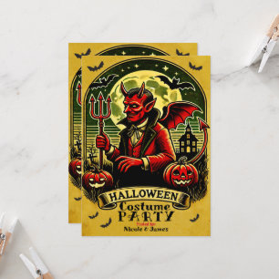 Invitation Diable Vintage dans un cimetière jaune Fête d'Hall
