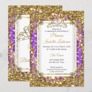 Invitation Diadème Anniversaire Or Blanc Perle Violet