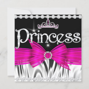 Invitation Diadème Anniversaire Princesse Rose Chaud Noir Arg
