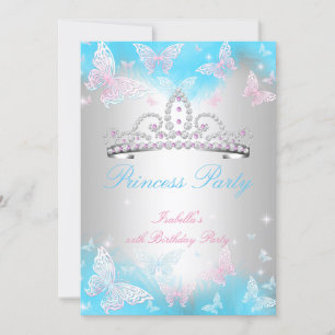 Invitation Diadème Bleu Sarcelle Papillon Rose pour Fête de P