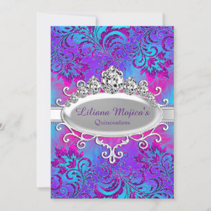 Invitation Diadème bleu violet & floral pailleté pour Quincea