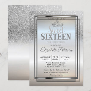 Invitation Diadème, Cadre Argent Paillettes Bokeh Fête Douce