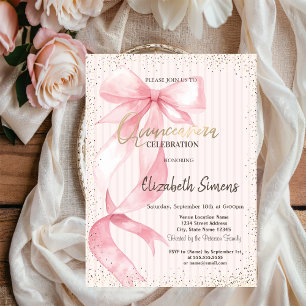 Invitation Diadème,Confettis,Rubans Roses Rayés Sweet 16