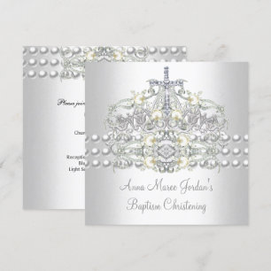 Invitation Diadème de baptême argent perle blanche diamant