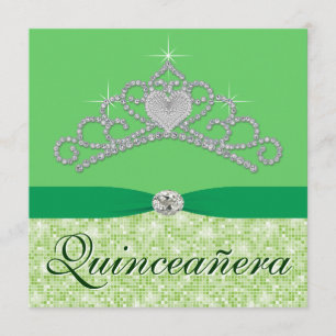 Invitation Diadème de diamant vert citron Quincenera vert