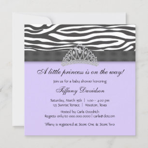 Invitation Diadème de diamant Zèbre Violet Princesse Baby Sho