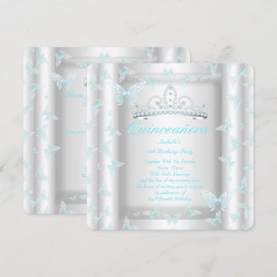 Invitation Diadème de fête de Quinceanera bleu sarcelle papil