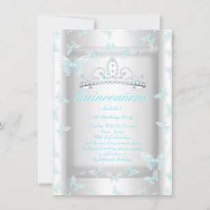Invitation Diadème de fête de Quinceanera bleu sarcelle papil