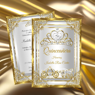 Invitation Diadème de Pearl Gold White Quinceanera calèche