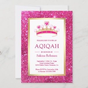 Invitation Diadème de princesse pailleté rose vif pour Aqiqah