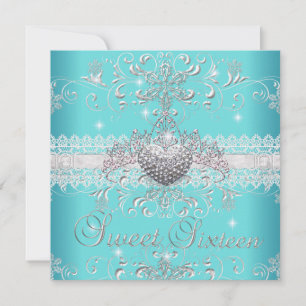 Invitation Diadème dentelle cœur paillettes bleu sarcelle Swe