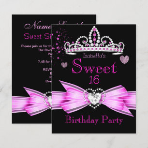 Invitation Diadème Diamant Anniversaire 16 Ans Rose Sweet