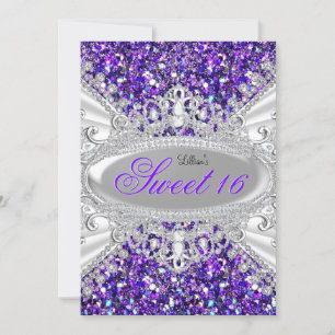 Invitation Diadème Diamant & Paillettes Violettes Sweet 16
