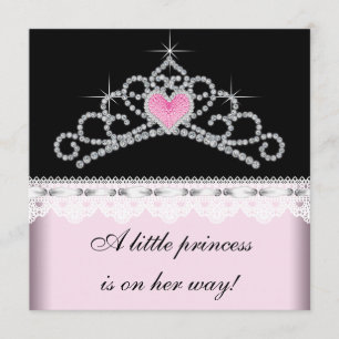Invitation Diadème Diamant Rose Noir Princesse Baby Shower